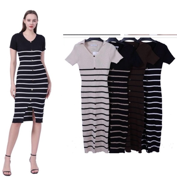 Boutique Dresses & Skirts - NEW Striped Knit Dress Faux Button-Down NWT Multiple Colors Available